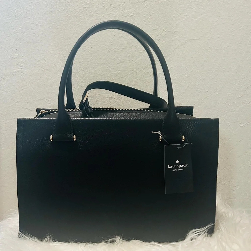 kate spade Black Leather Satchel with Tassel Charm